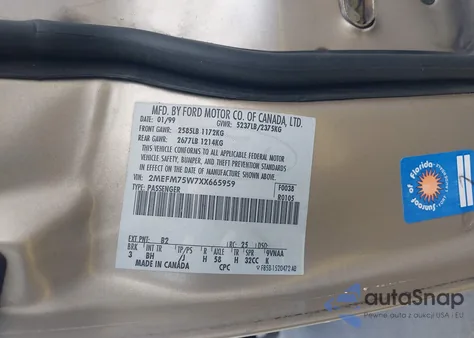 1999 Mercury Grand Marquis Ls from USA, damaged, VIN 2MEFM75W7XX665959